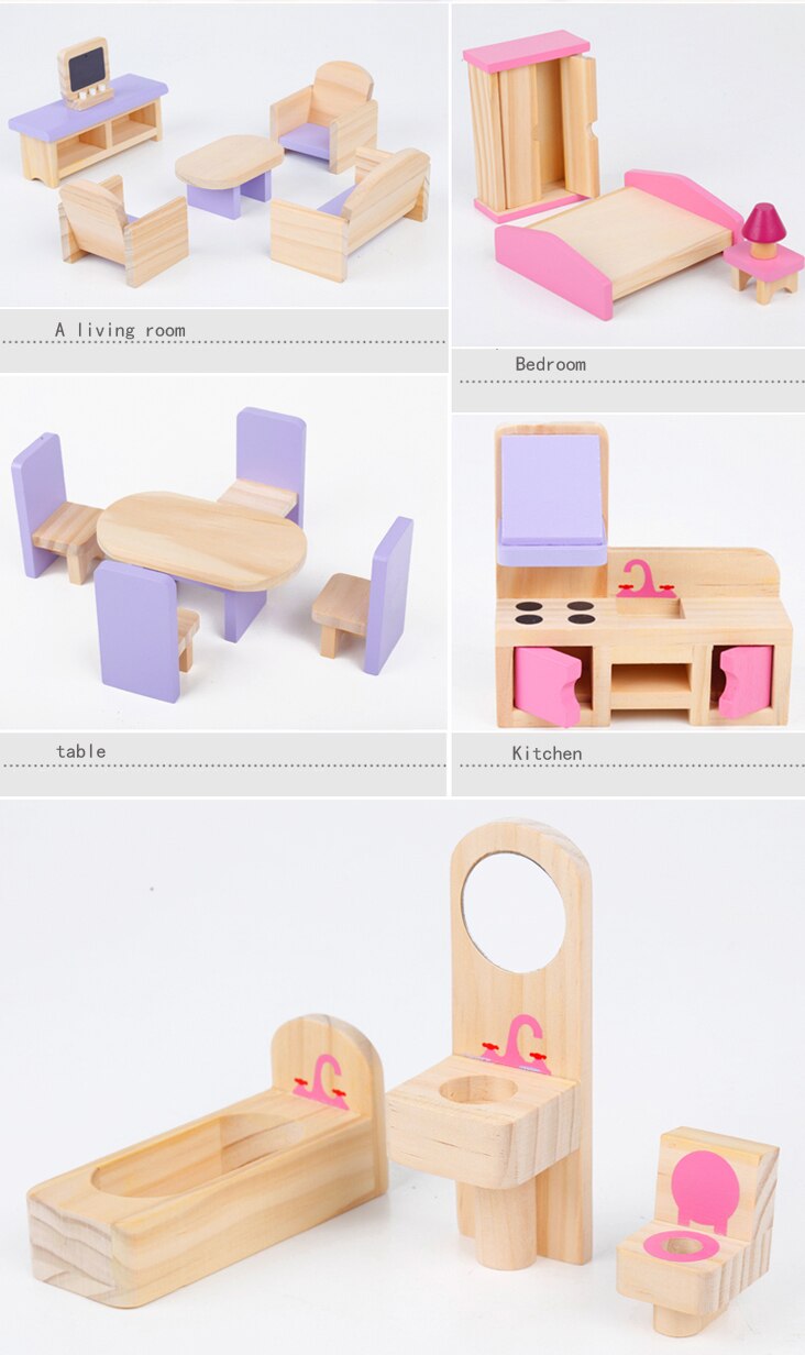 Wooden Dollhouse Furniture Miniature Toy Set