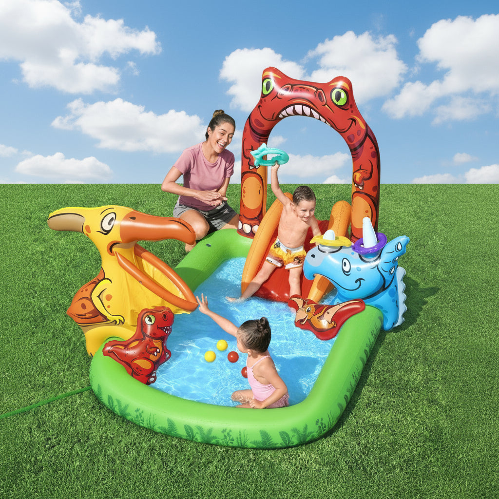 Bestway Kids Inflatable Play Splash Pool with Slide Ball Tossing Toys 242x140cm