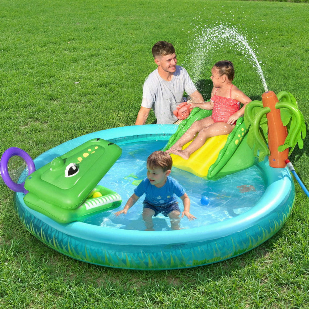Bestway Kids Inflatable Splash Play Pool with Slide Ball Crocodile Fishing Net