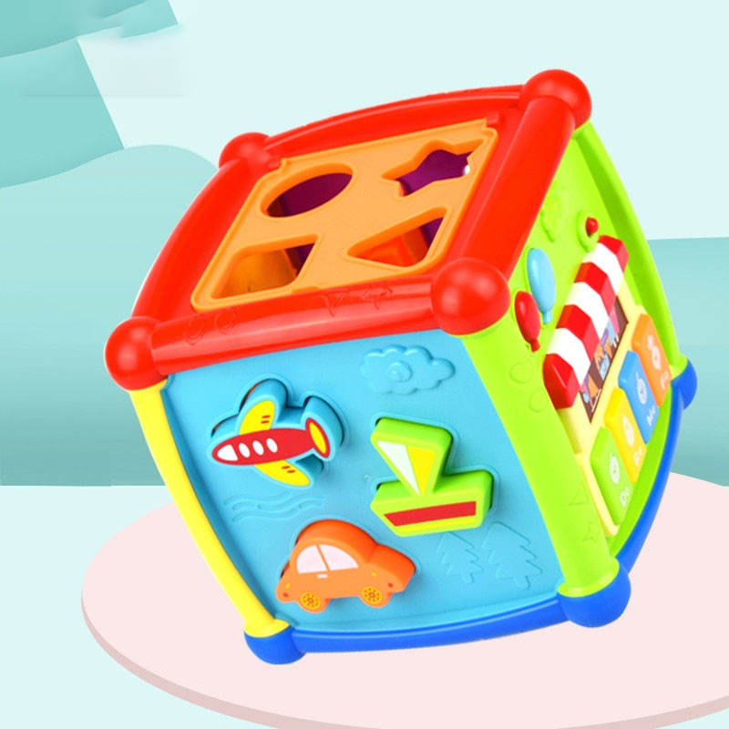 Musical Geometric Cube Toy Blocks Math Montessori Clock