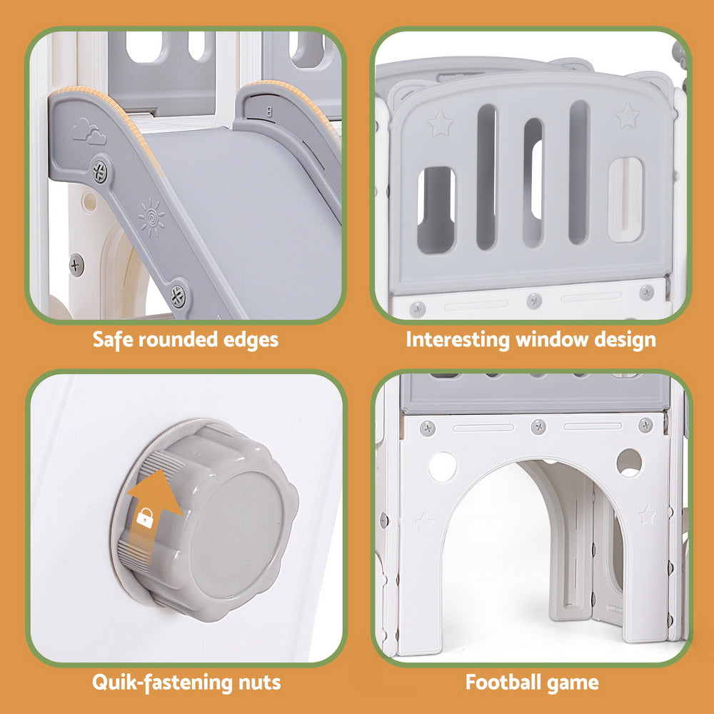 Keezi Kids Slide Swing Set Basketball Hoop Ring Football Outdoor Toys 132cm grey