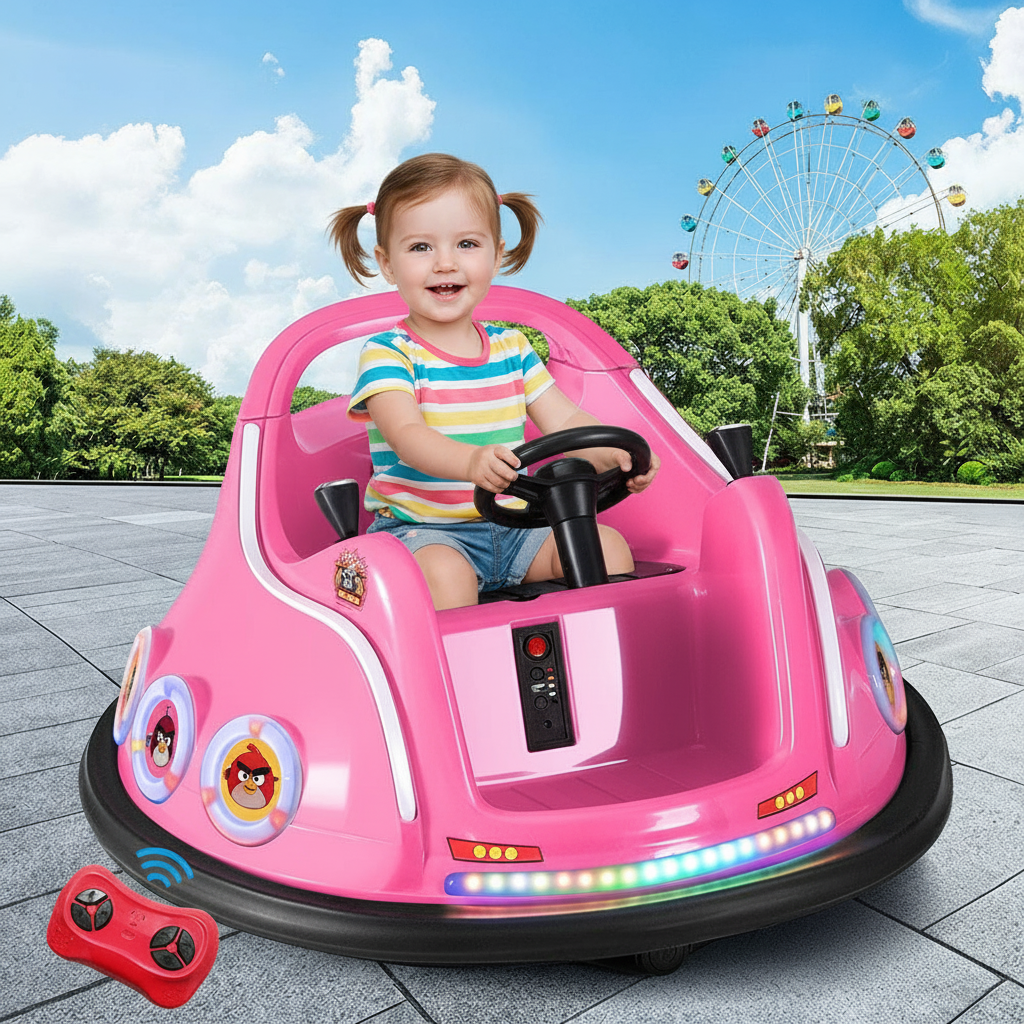 Kids Ride On Car Bumper Electric Ride On Cars Light Remote Angry Birds Sticker Pink