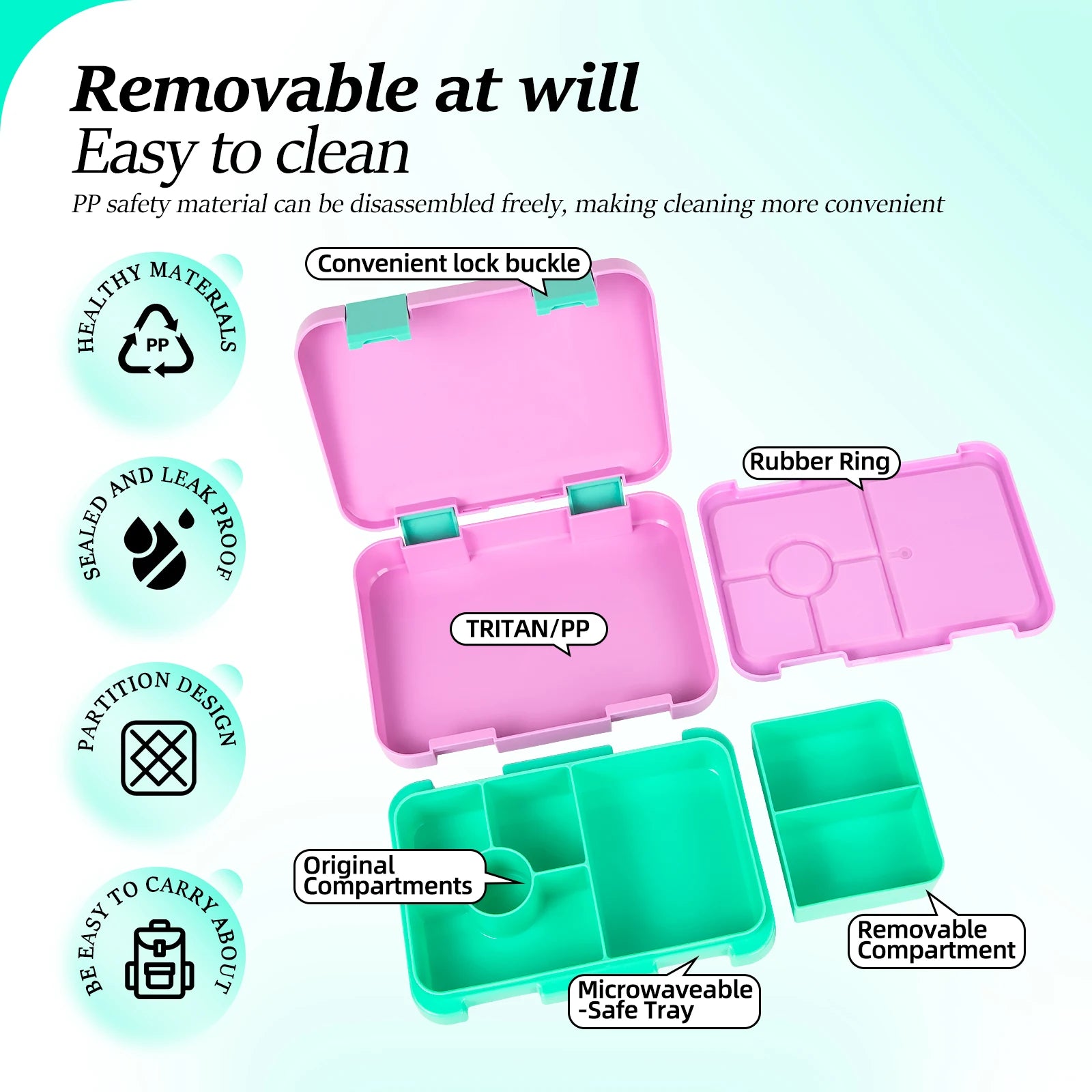 1100ml Cartoon Printed Leakproof Lunch Box Microwavable Bento Box