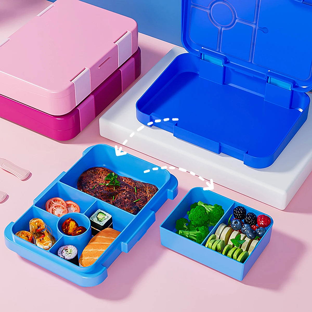 1100ml Cartoon Printed Leakproof Lunch Box Microwavable Bento Box