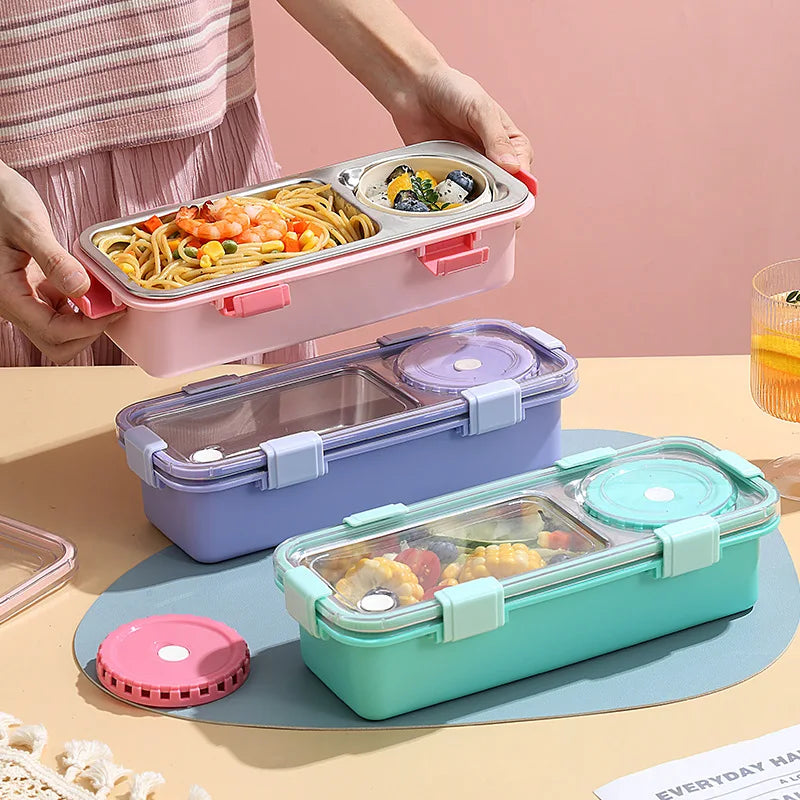 2/3 Compartment Lunch Box Stainless Steel Bento Box with Soup Bowl