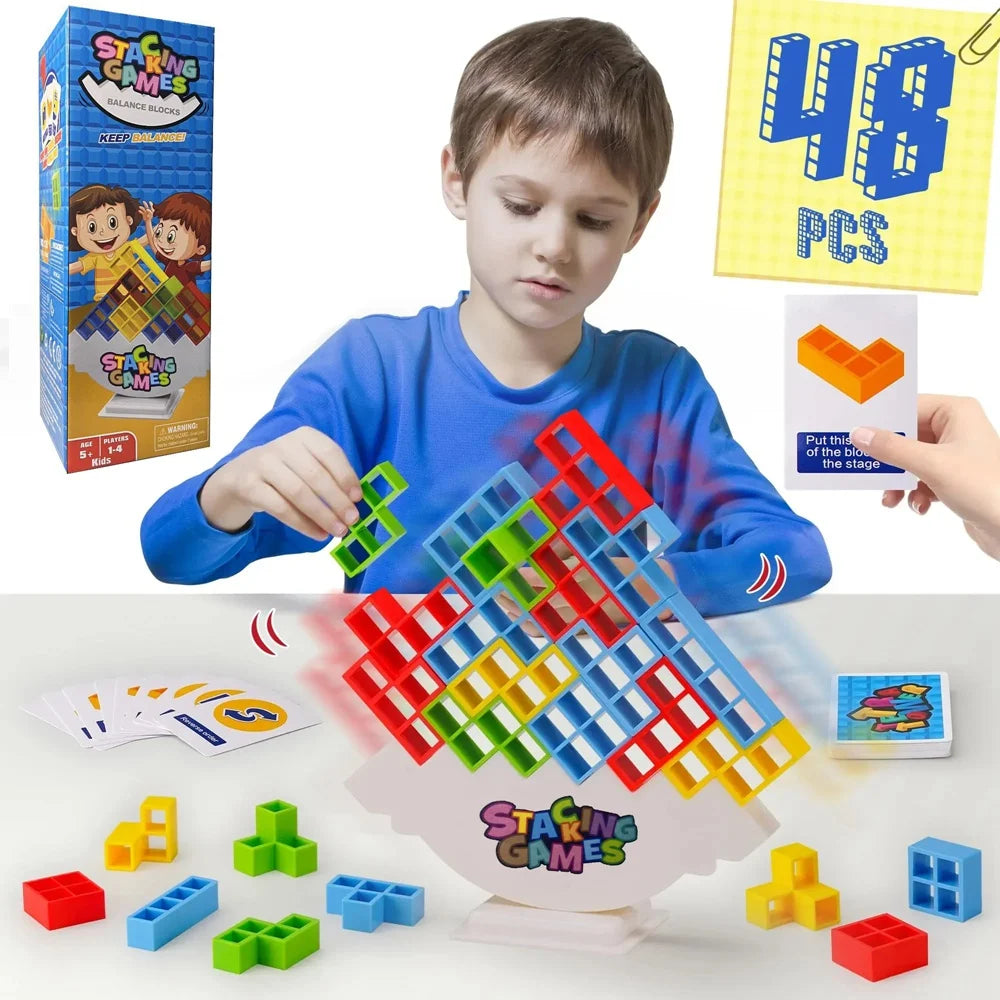 Stack, Balance & Play: Tetra Tower Building Block Game for Kids & Adults - 48 Pieces