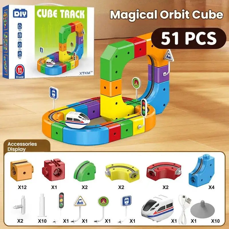 51PCS Magical Track Train – USB Rechargeable 3D Building Track Cube | STEM Educational Toy Gift