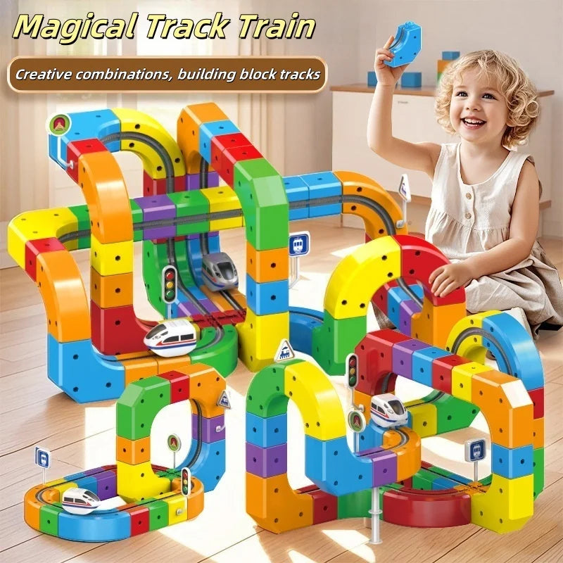 51PCS Magical Track Train – USB Rechargeable 3D Building Track Cube | STEM Educational Toy Gift