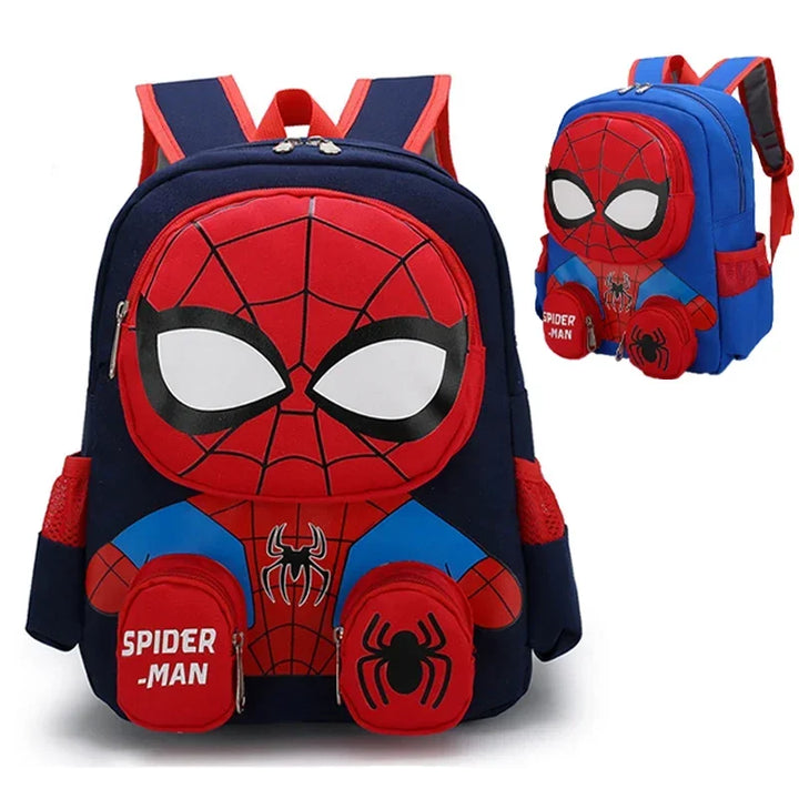 Spider-Man themed backpack with face design on a white background