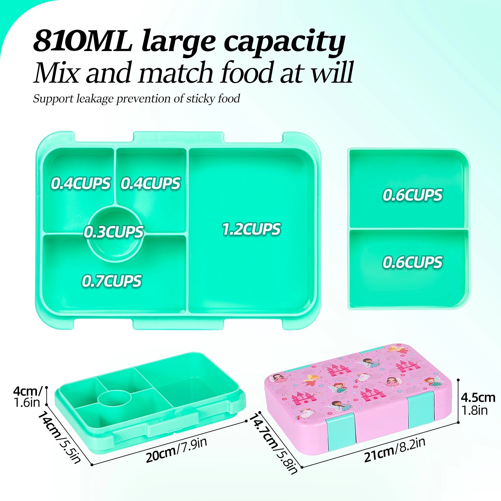 1100ml Cartoon Printed Leakproof Lunch Box Microwavable Bento Box