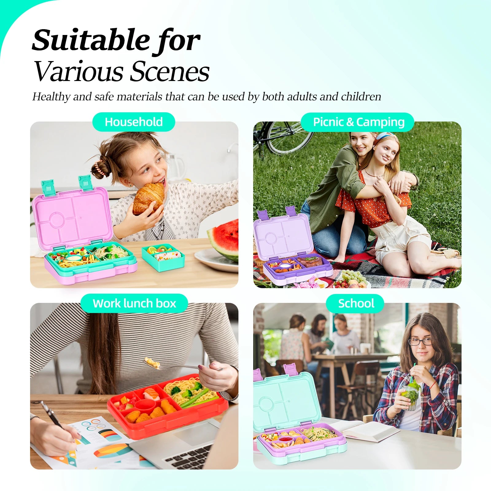 1100ml Cartoon Printed Leakproof Lunch Box Microwavable Bento Box