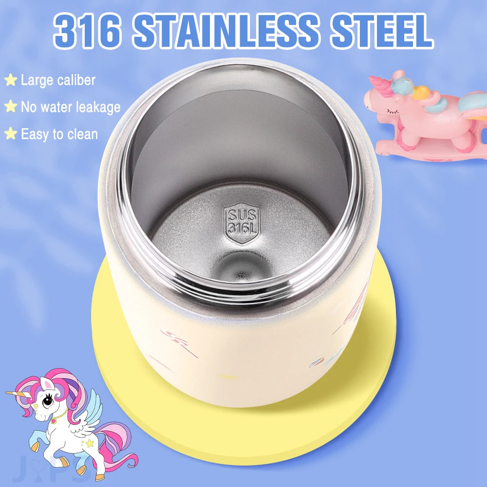 400ML Kids Cartoon Animal Thermos – Stainless Steel Water Bottle with Straw