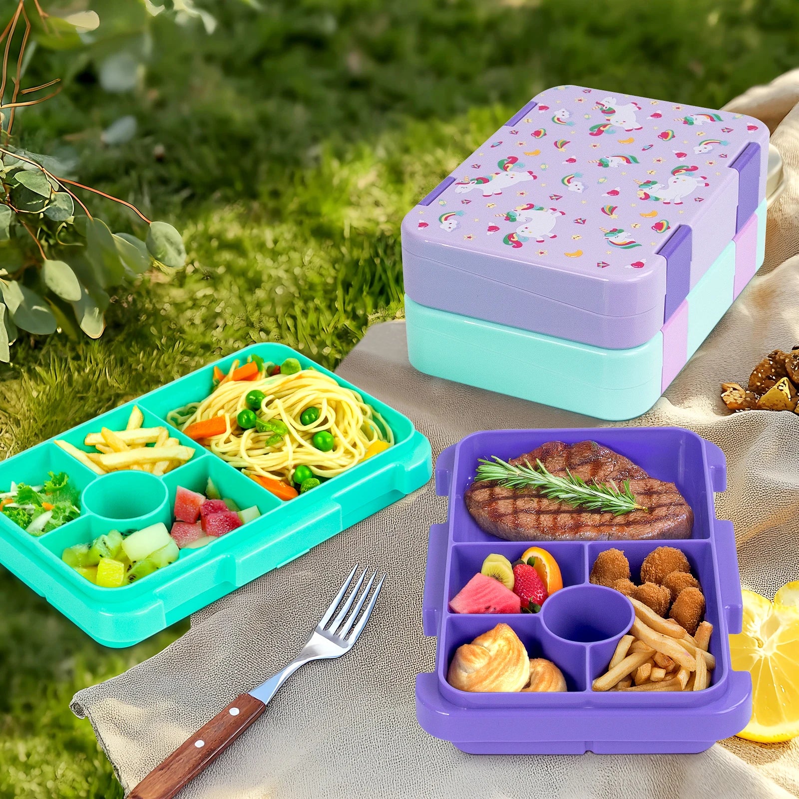 1100ml Cartoon Printed Leakproof Lunch Box Microwavable Bento Box