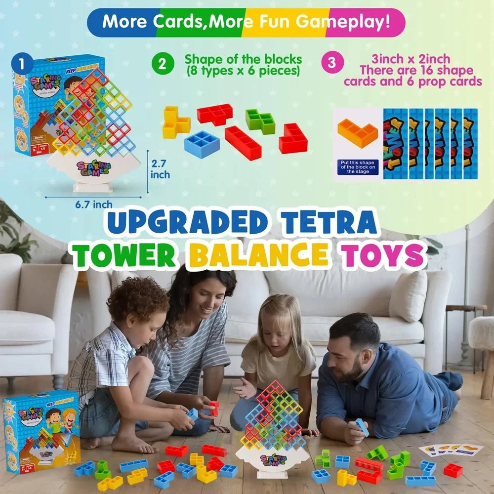 Stack, Balance & Play: Tetra Tower Building Block Game for Kids & Adults - 48 Pieces