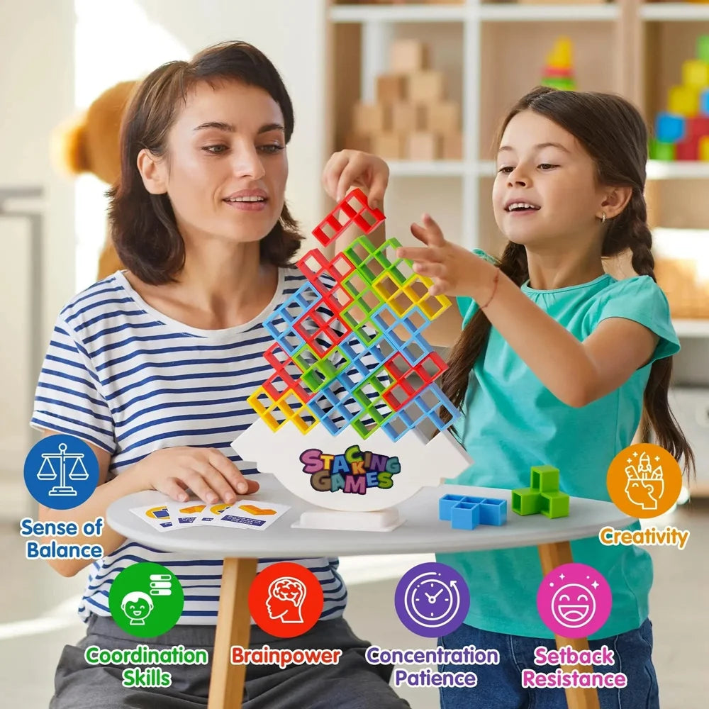 Stack, Balance & Play: Tetra Tower Building Block Game for Kids & Adults - 48 Pieces