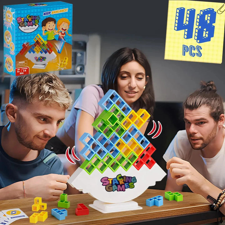 Stack, Balance & Play: Tetra Tower Building Block Game for Kids & Adults - 48 Pieces