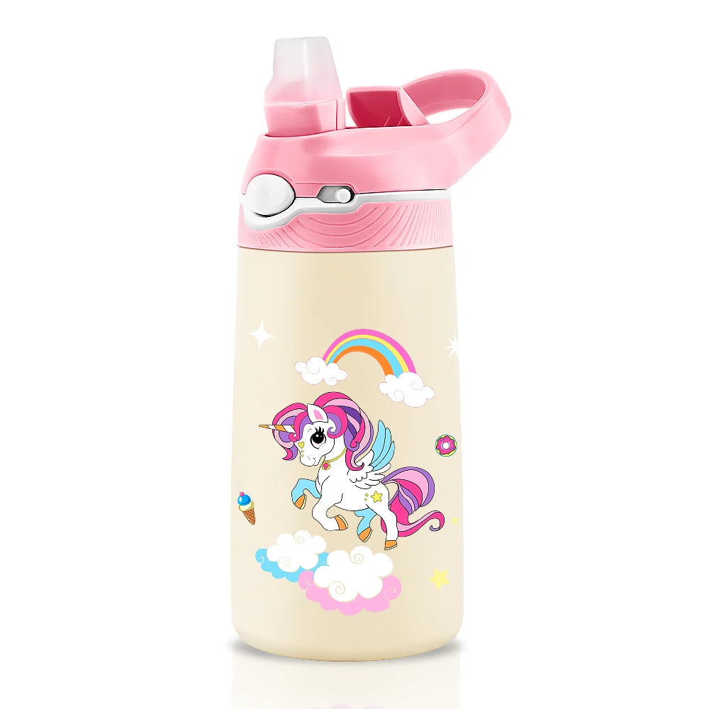 400ML Kids Cartoon Animal Thermos – Stainless Steel Water Bottle with Straw