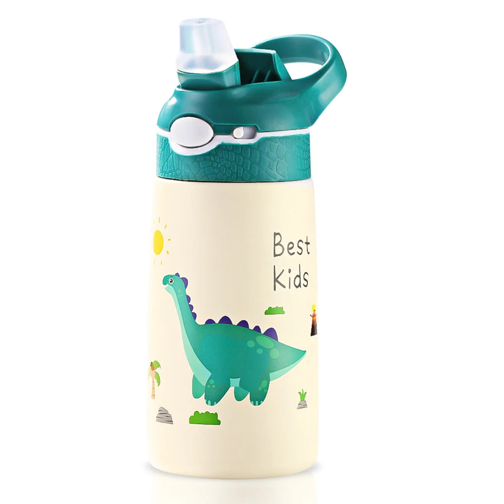 400ML Kids Cartoon Animal Thermos – Stainless Steel Water Bottle with Straw