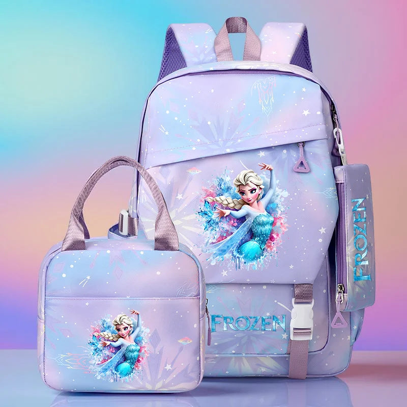 Backpack and lunch bag set with Elsa from Frozen on a gradient background