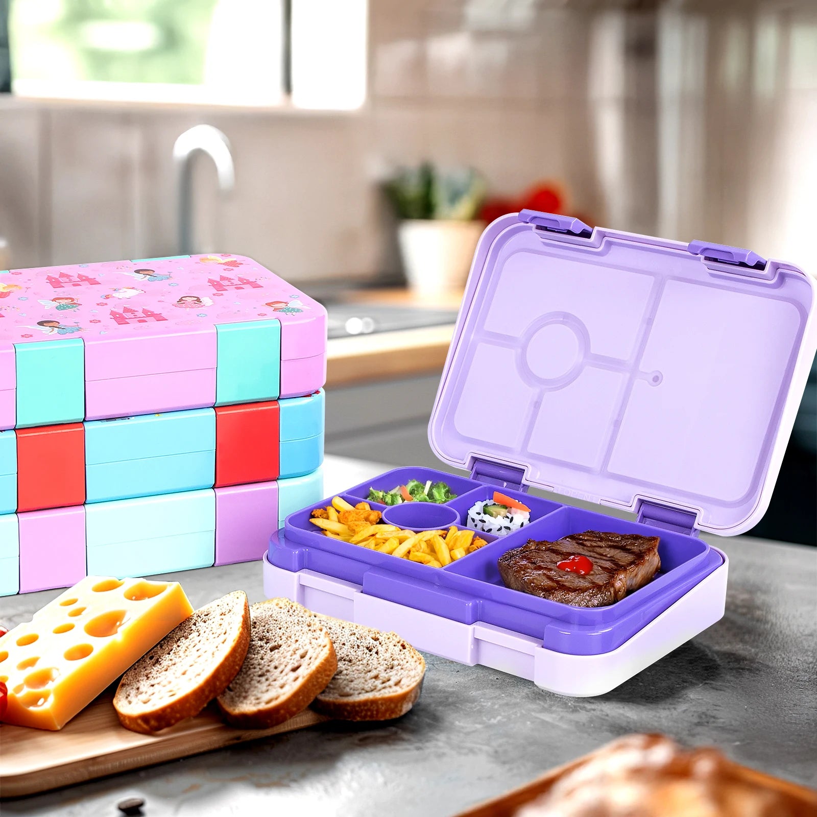1100ml Cartoon Printed Leakproof Lunch Box Microwavable Bento Box