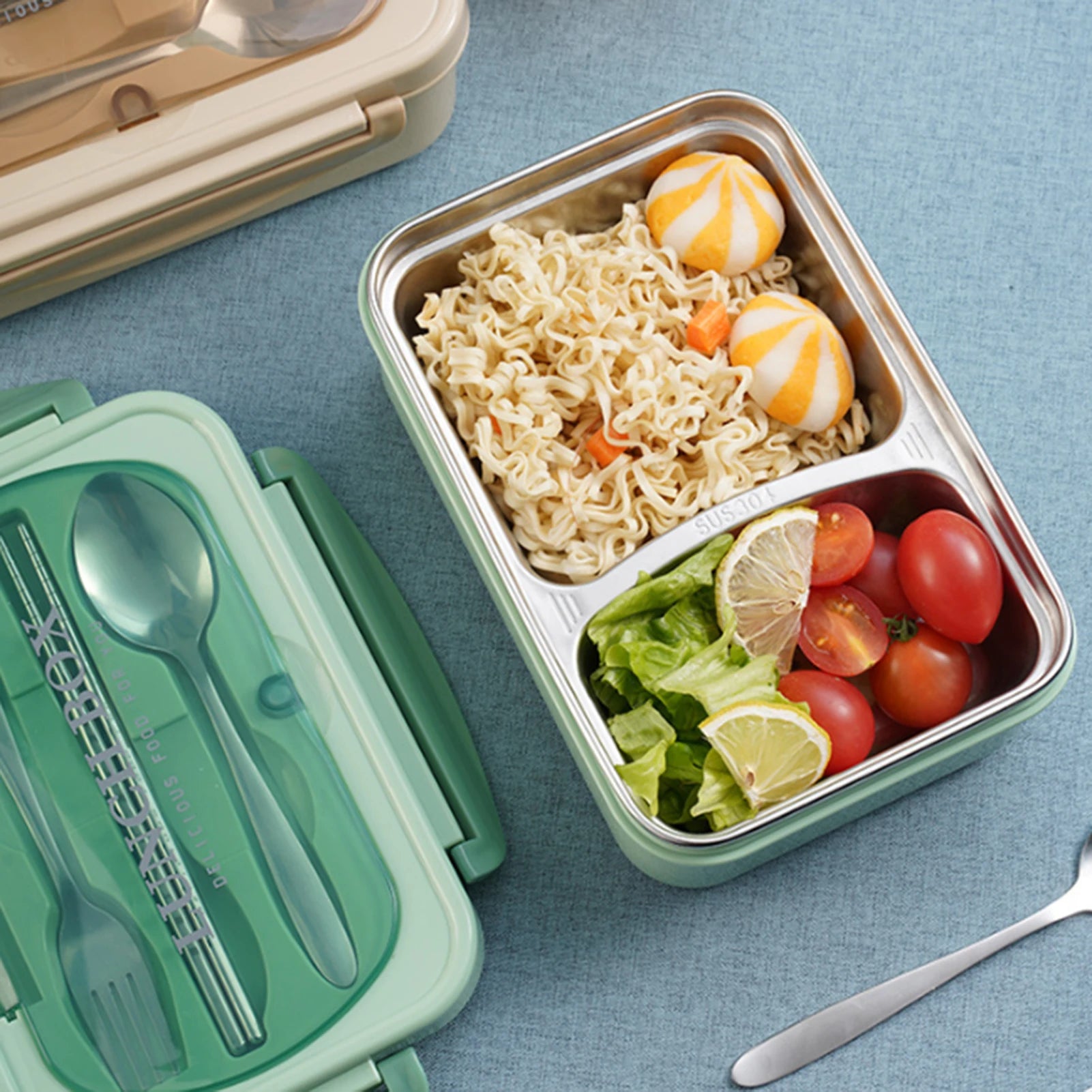 Portable Lunch Box 304 Stainless Steel Leakproof Divided lunch box with Spoon and Chopsticks
