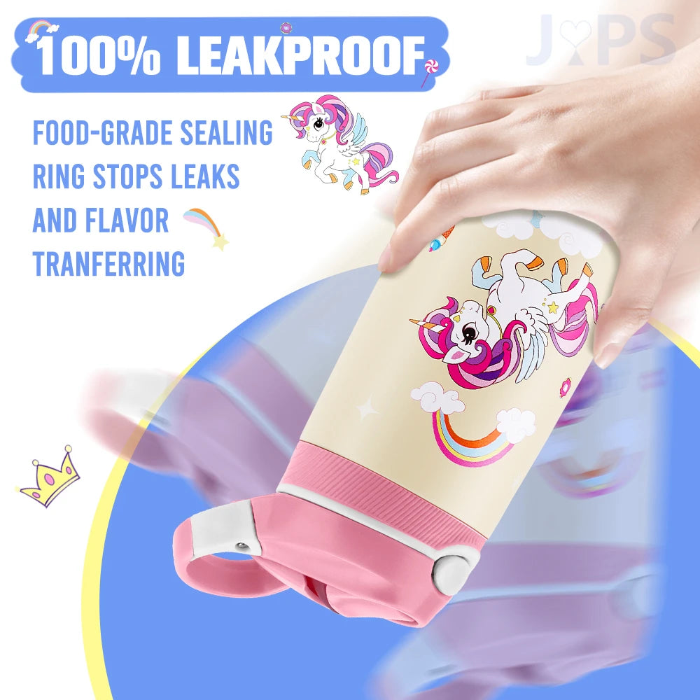 400ML Kids Cartoon Animal Thermos – Stainless Steel Water Bottle with Straw