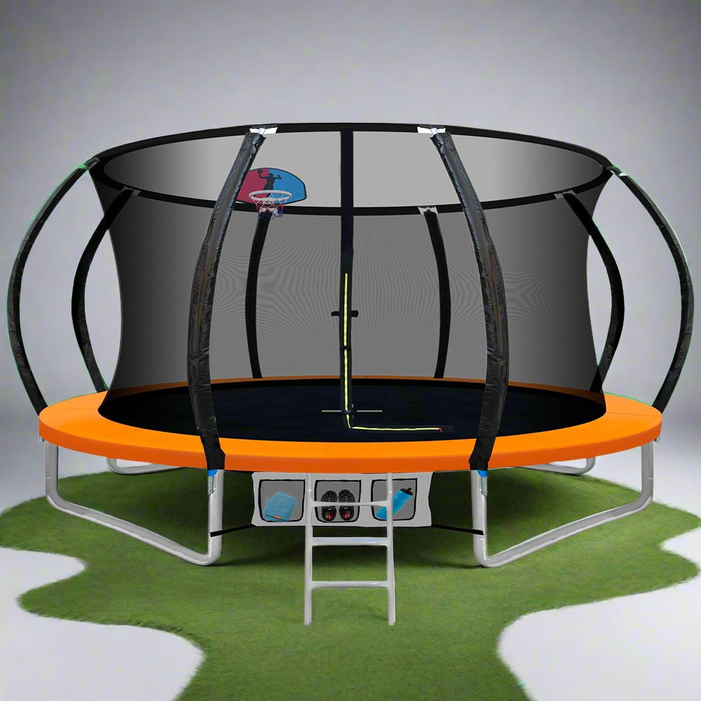 Everfit Trampoline for Kids 12FT with Ladder Enclosure Safety Net Rebounder Orange