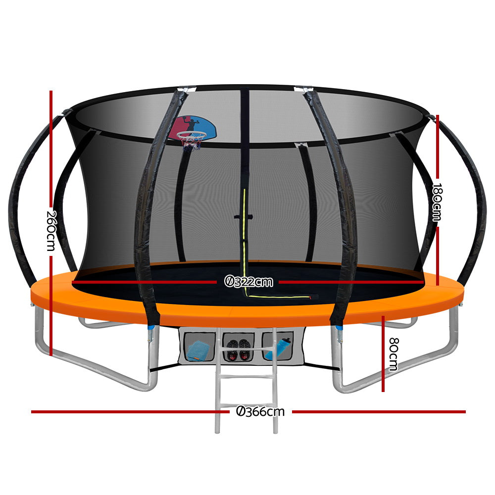 Everfit Trampoline for Kids 12FT with Ladder Enclosure Safety Net Rebounder Orange