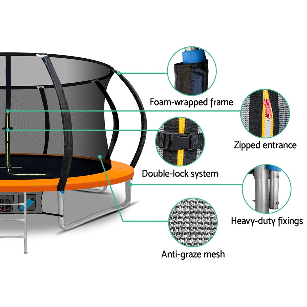Everfit Trampoline for Kids 12FT with Ladder Enclosure Safety Net Rebounder Orange