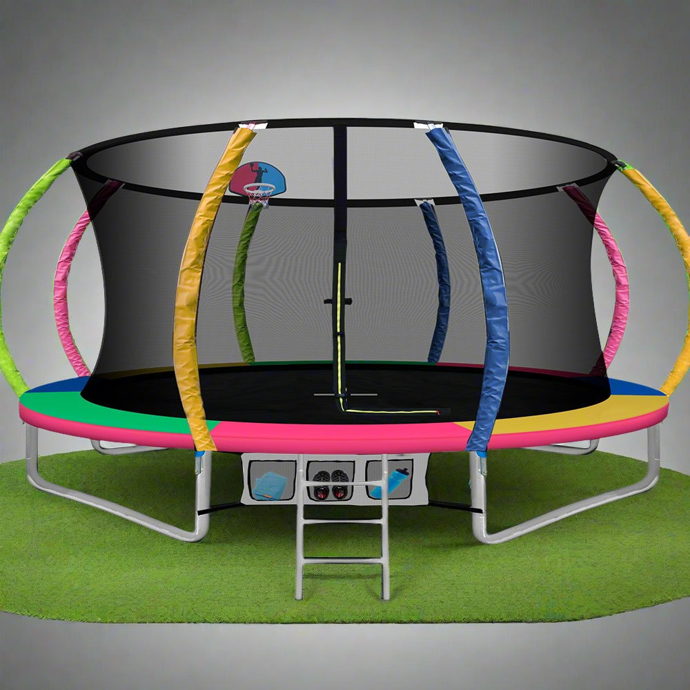 Everfit Trampoline for Kids 14ft Rebounder with Ladder Basketball Hoop