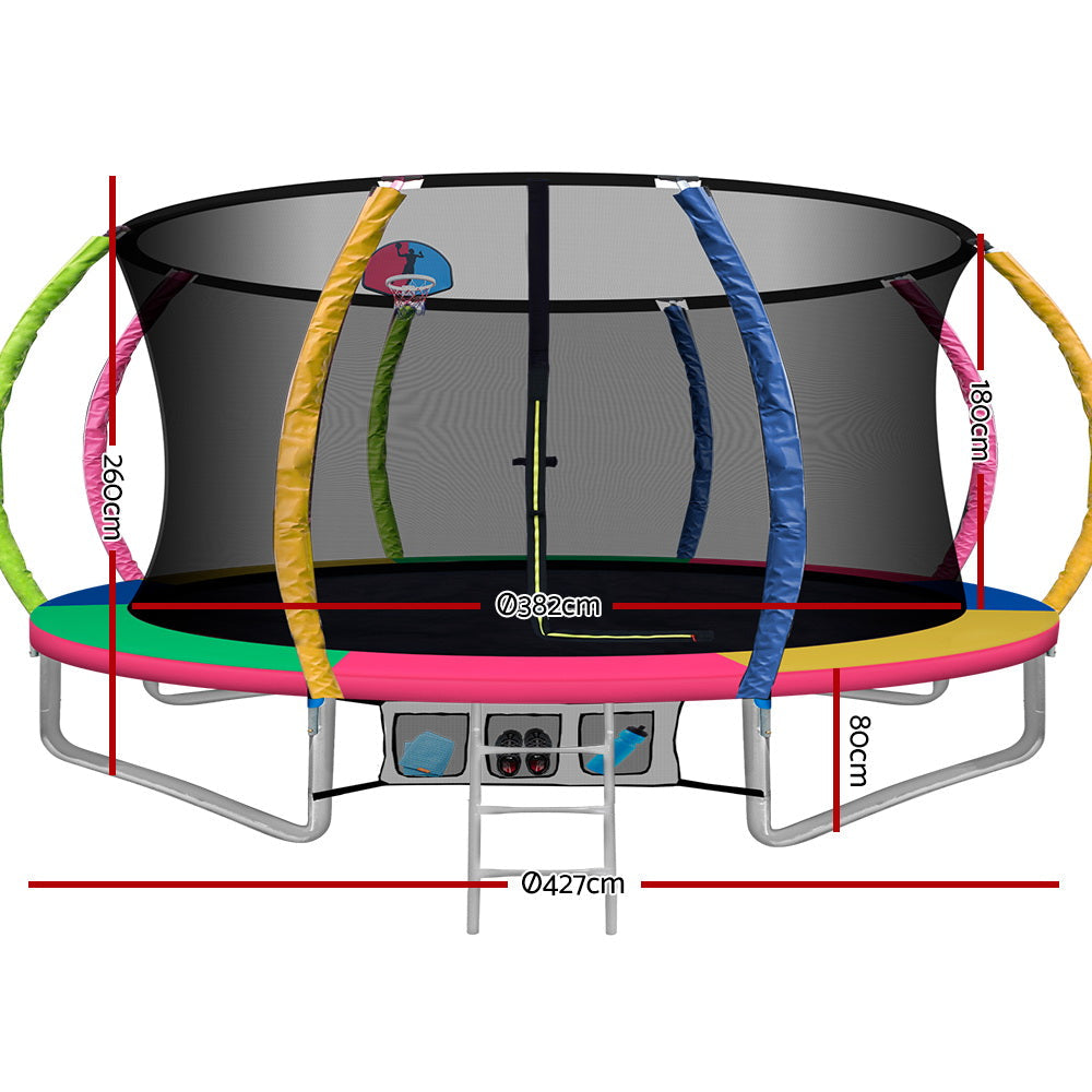 Everfit Trampoline for Kids 14ft Rebounder with Ladder Basketball Hoop
