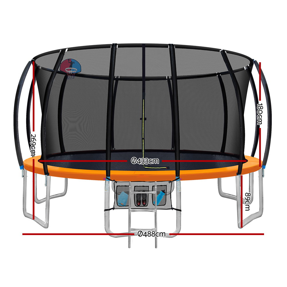Everfit Trampoline for Kids 16FT with Ladder Enclosure Safety Net Rebounder Orange