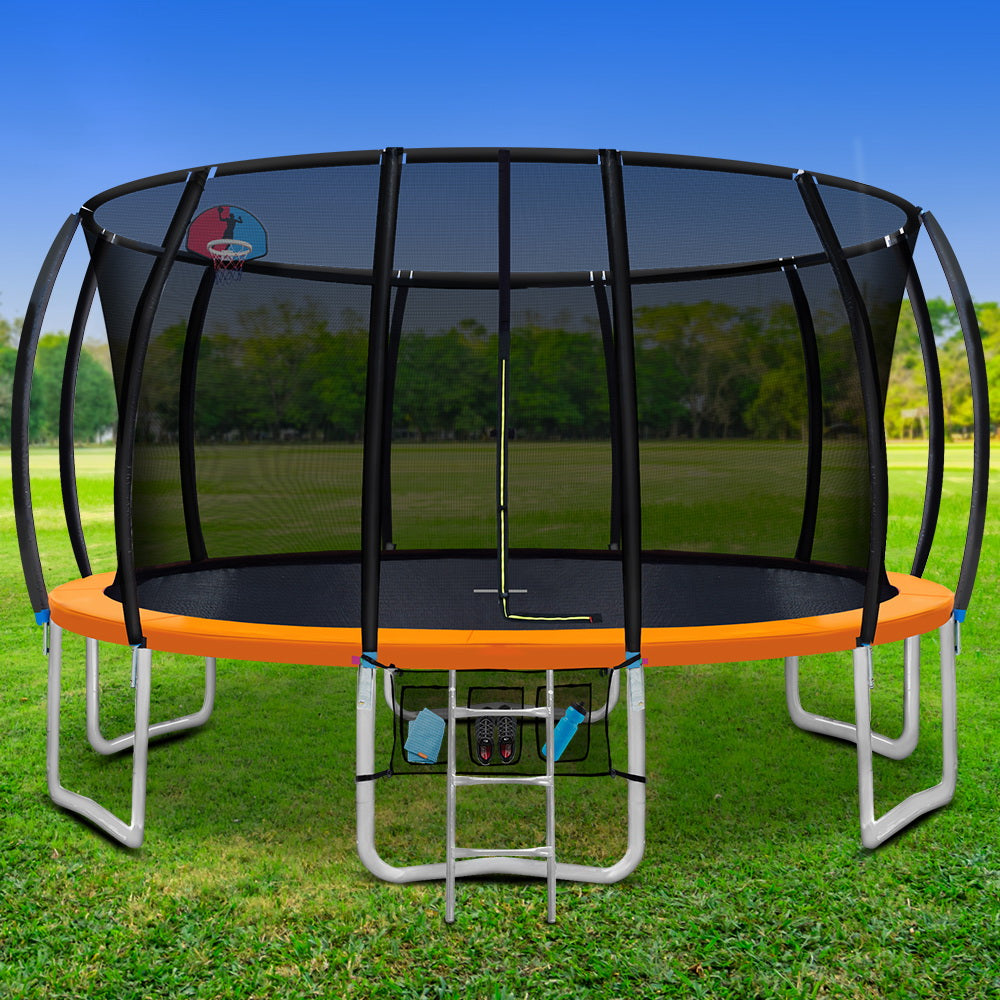 Everfit Trampoline for Kids 16FT with Ladder Enclosure Safety Net Rebounder Orange
