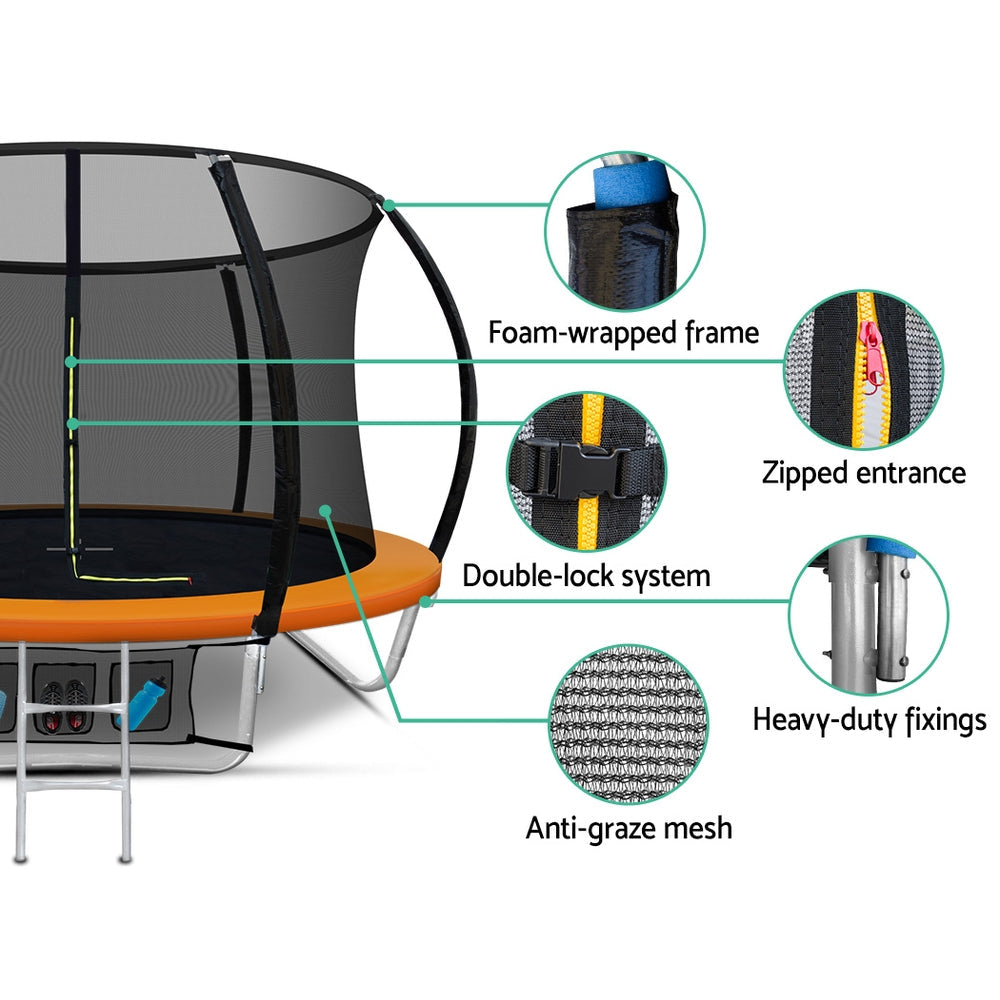 Everfit Trampoline for Kids 8FT with Ladder Enclosure Safety Net Rebounder Orange