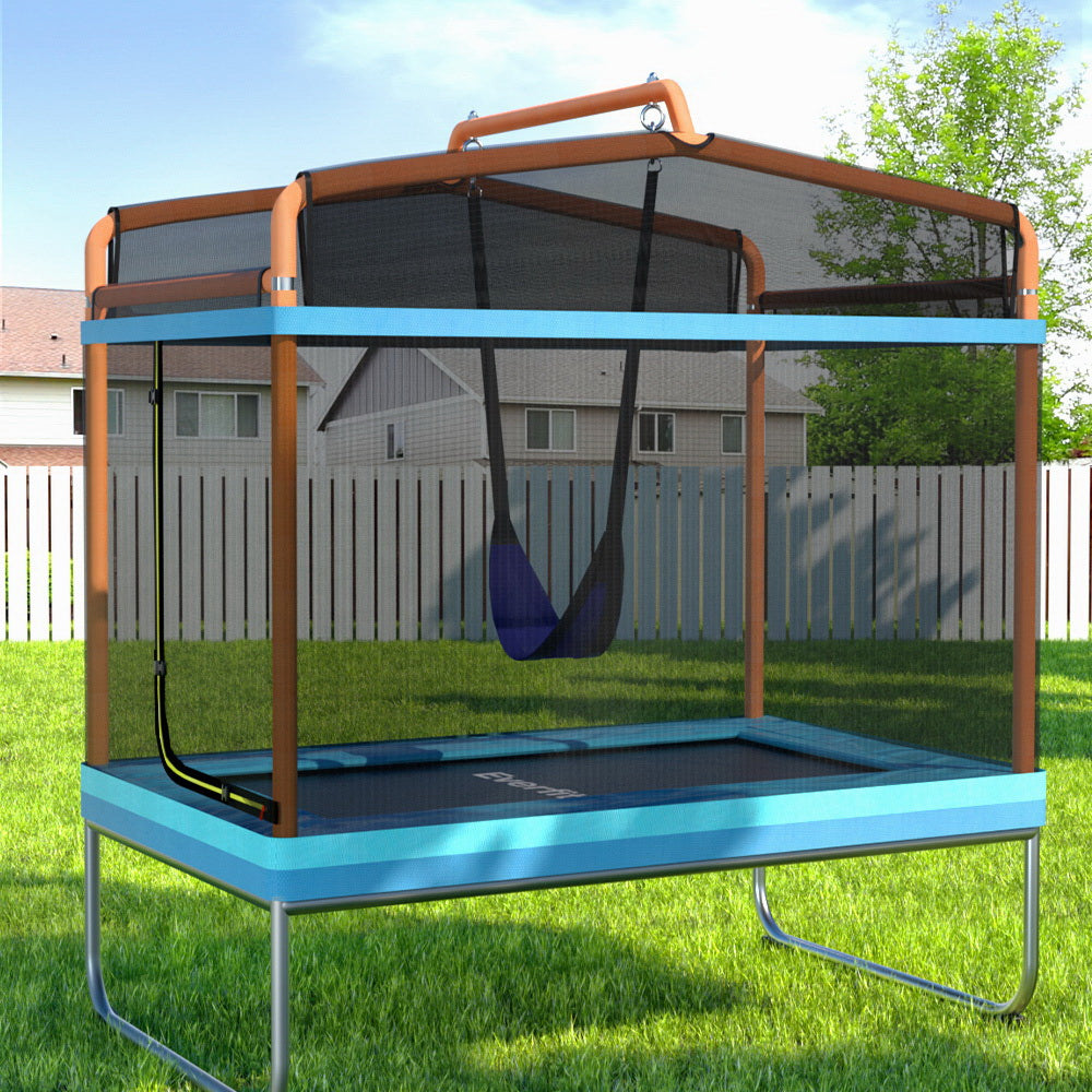 Everfit Trampoline for Kids 6FT Rectangle with Swing Enclosure Safety Net Orange