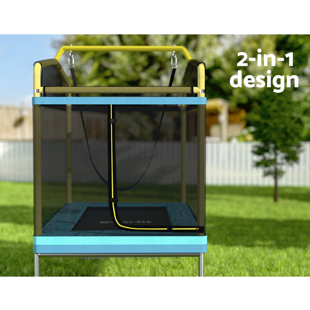 Everfit Trampoline for Kids 6FT with Enclosure Safety Net Swing Rectangle Yellow