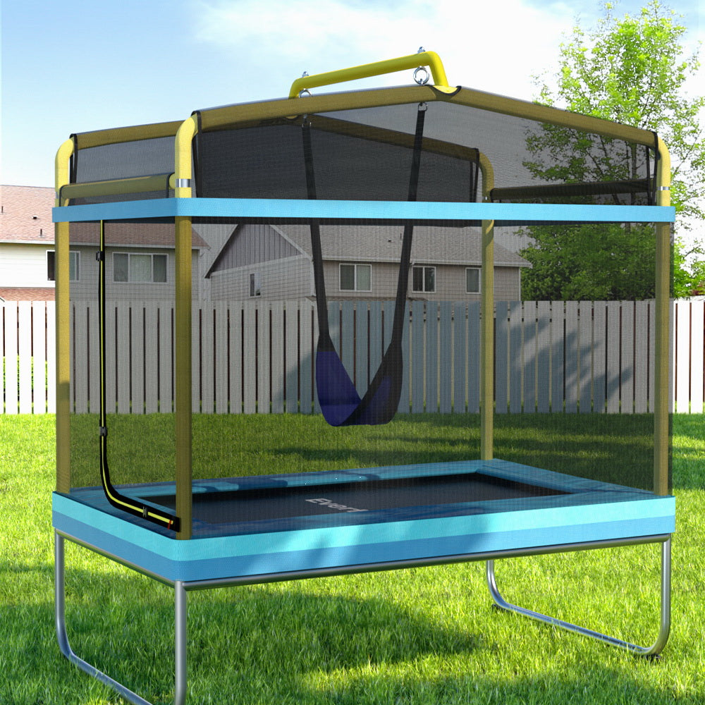 Everfit Trampoline for Kids 6FT with Enclosure Safety Net Swing Rectangle Yellow