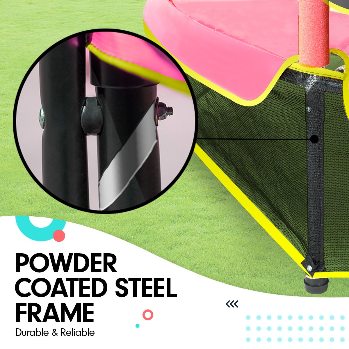 Kahuna Trampoline 4.5FT Round Free Safety Net Spring Pad Cover Mat Outdoor Green Pink