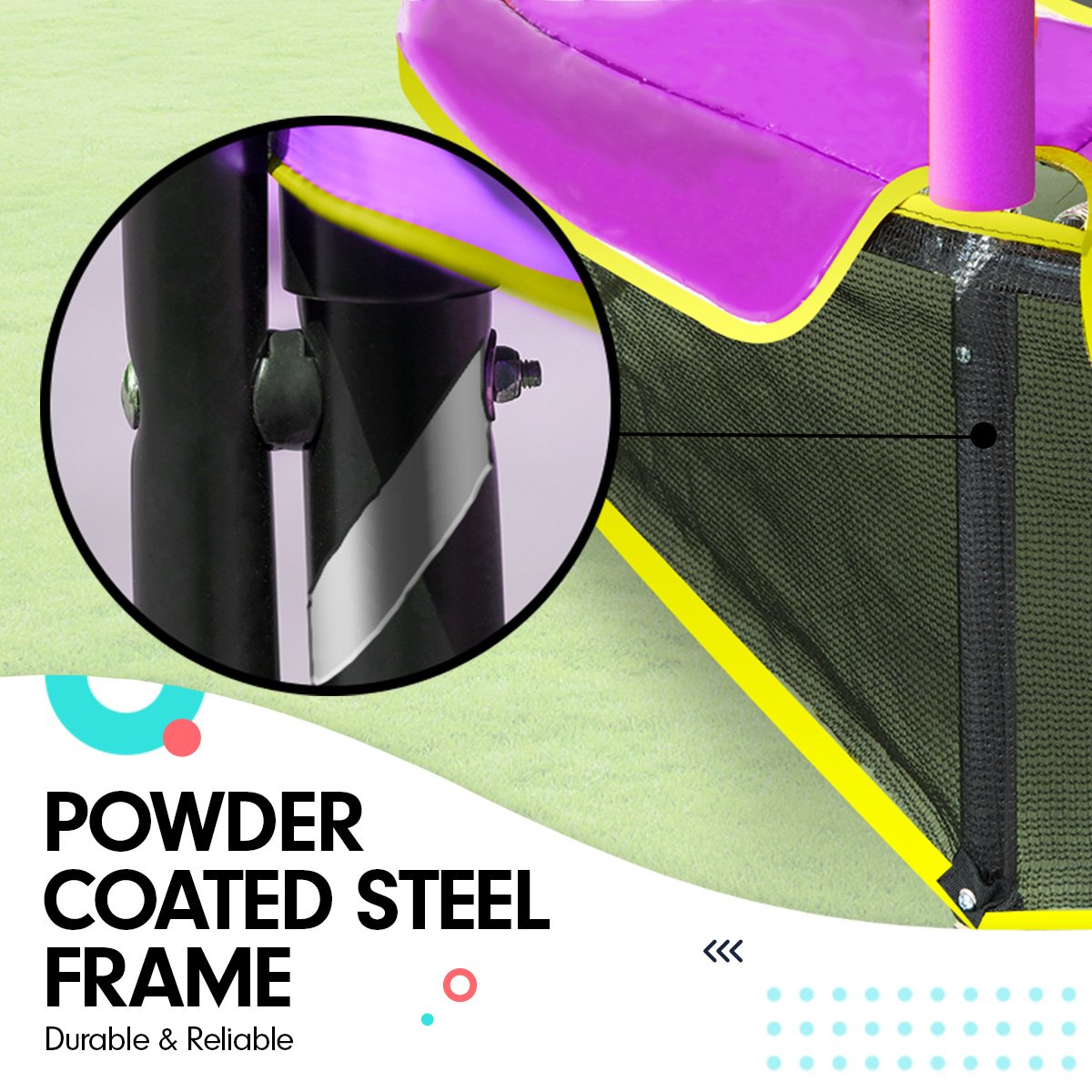 Kahuna Trampoline 4.5FT Round Free Safety Net Spring Pad Cover Mat Outdoor Yellow Purple