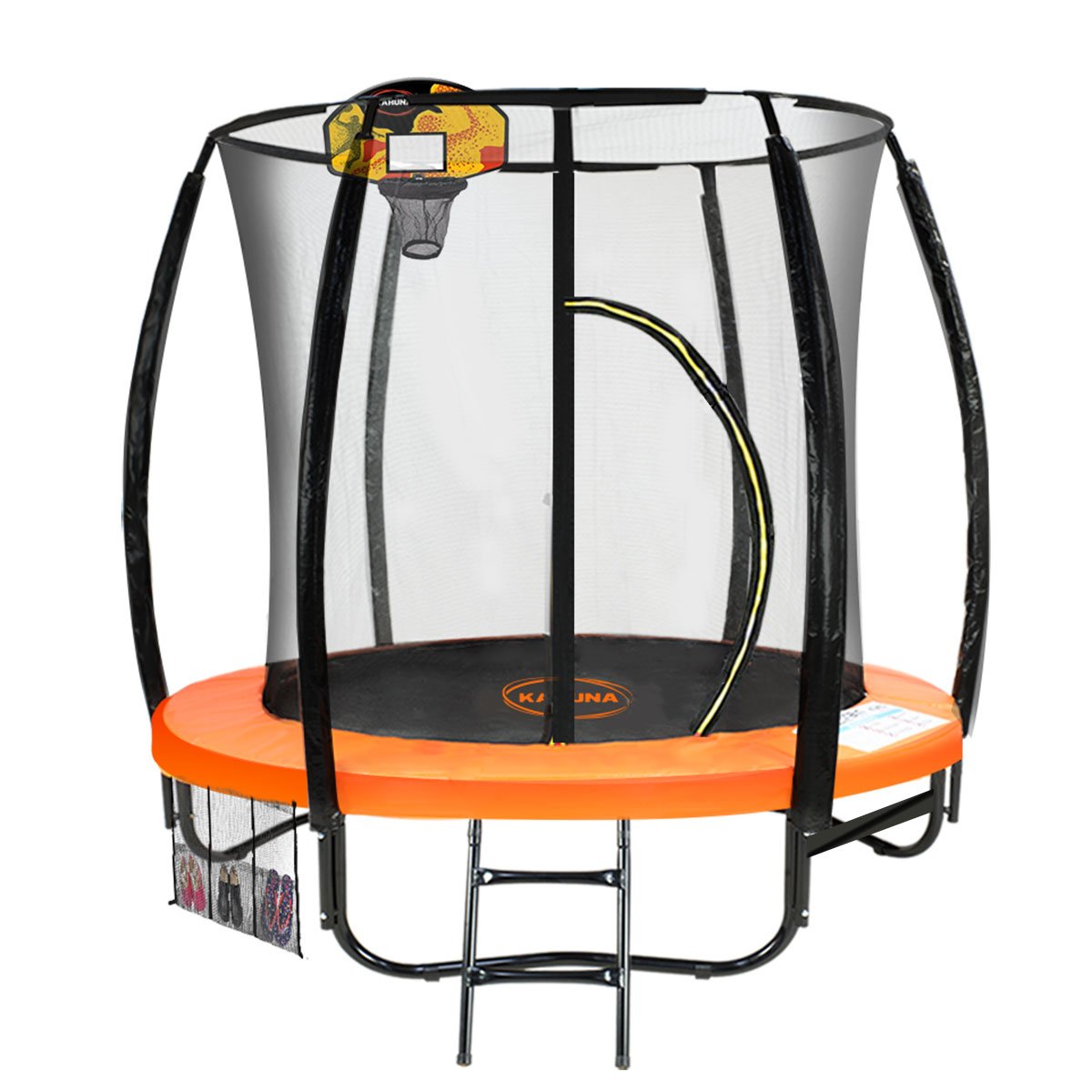 Kahuna Trampoline for Kids 8FT Outdoor Orange and Children Suited for Fitness Exercise Gymnastics with Safety Enclosure Basketball Hoop Set