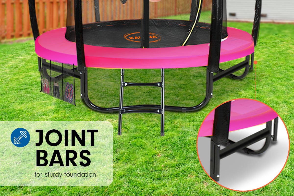 Kahuna Trampoline for Kids 8FT Outdoor Children with Safety Enclosure Mat Pad Net Ladder Basketball Hoop Set - Pink