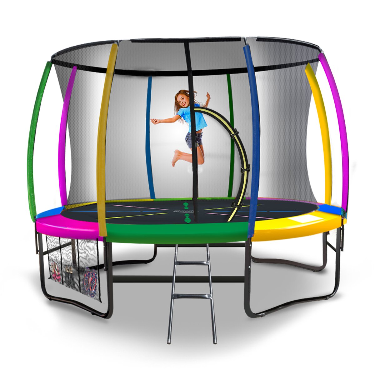 Kahuna Trampoline for Kids 8FT Outdoor Rainbow and Children Suited for Fitness Exercise Gymnastics with Safety Enclosure