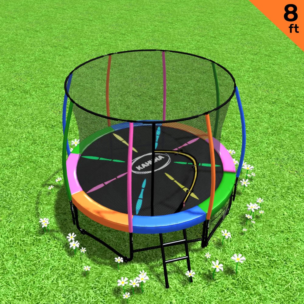 Kahuna Trampoline for Kids 8FT Outdoor Rainbow and Children Suited for Fitness Exercise Gymnastics with Safety Enclosure