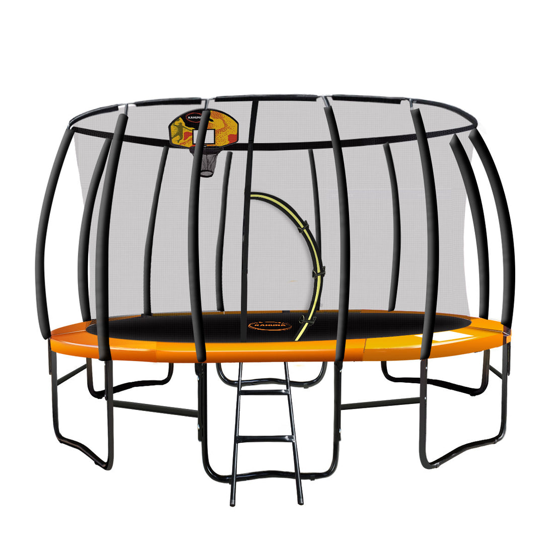 Kahuna Trampoline for Kids 12FT Outdoor Children with Safety Enclosure Pad Mat Ladder Basketball Hoop Set - Orange