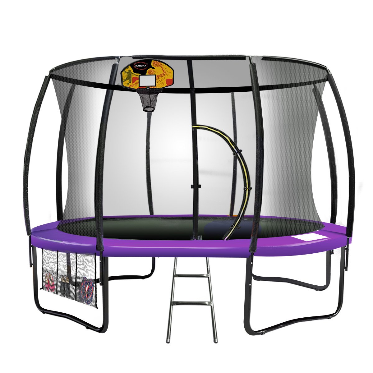 Kahuna Trampoline for Kids 12FT Outdoor Children with Safety Enclosure Pad Mat Ladder Basketball Hoop Set - Purple