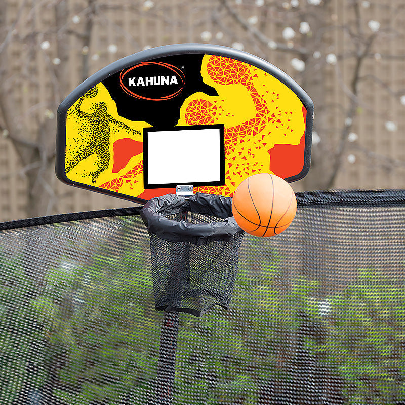 Kahuna Trampoline for Kids 12FT Outdoor Children with Safety Enclosure Pad Mat Ladder Basketball Hoop Set - Rainbow
