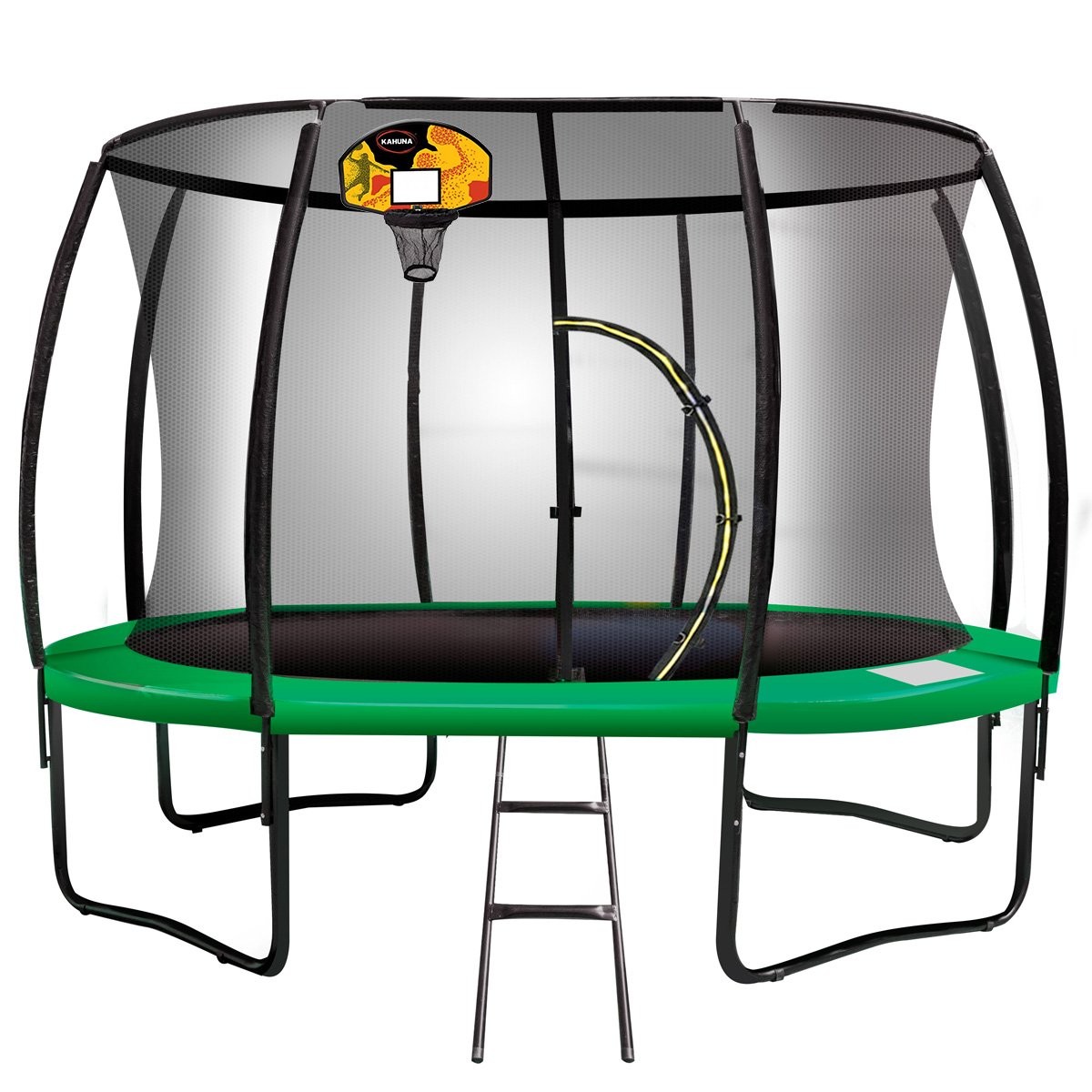 Kahuna Trampoline for Kids 14FT Outdoor Children with Safety Enclosure Pad Mat Ladder Basketball Hoop Set - Green