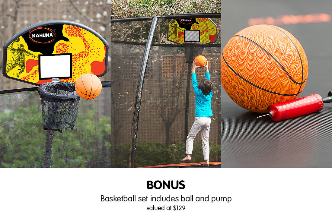 Kahuna Trampoline for Kids 16FT Outdoor Children with Safety Enclosure Pad Mat Ladder Basketball Hoop Set - Blue