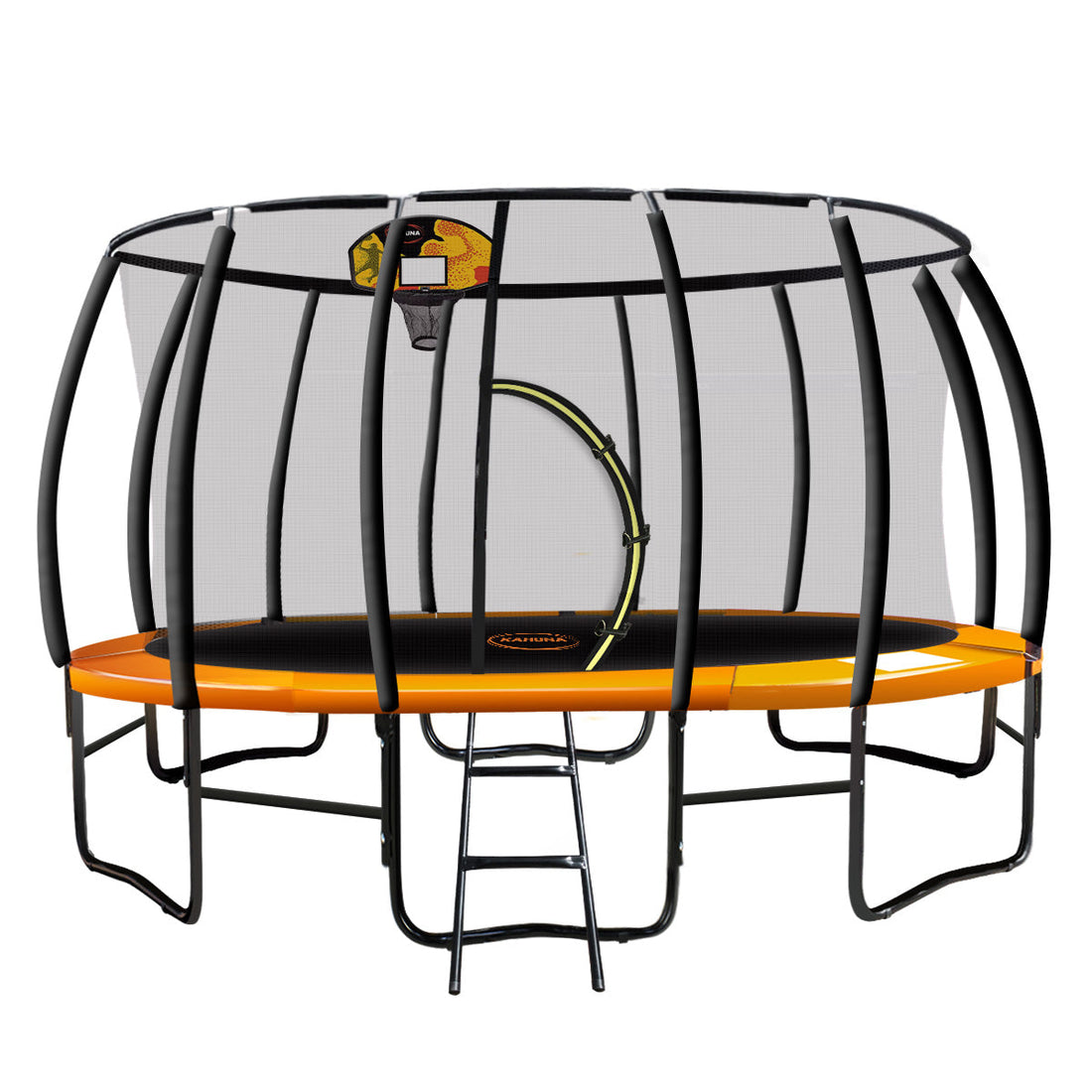 Kahuna Trampoline for Kids 16FT Outdoor Children with Safety Enclosure Pad Mat Ladder Basketball Hoop Set - Orange