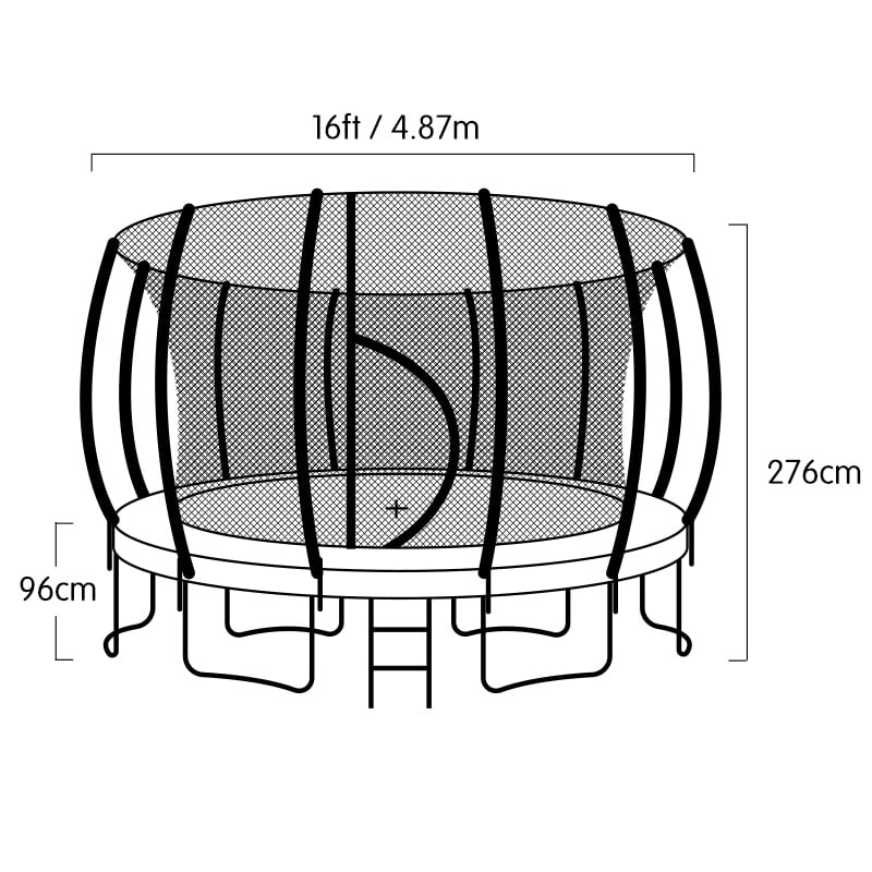 Kahuna Trampoline for Kids 16FT Outdoor Children with Safety Enclosure Pad Mat Ladder Basketball Hoop Set - Rainbow